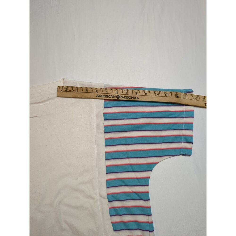 Vintage 1980’s Tshirt Women’s White striped Short Sleeve front pockets new wave - Picture 10 of 11
